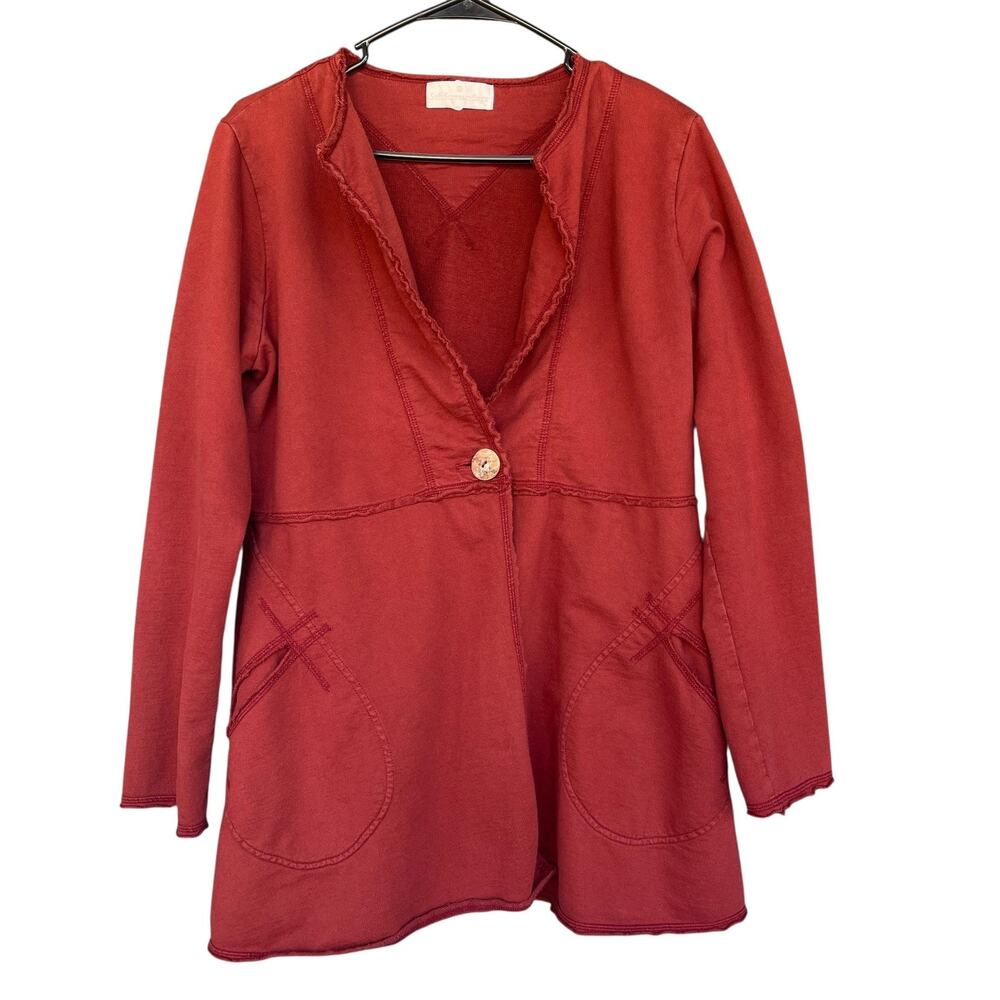 Soft Surroundings Sweater Womens Large Red Button Front Cotton Long Sleeve Tunic